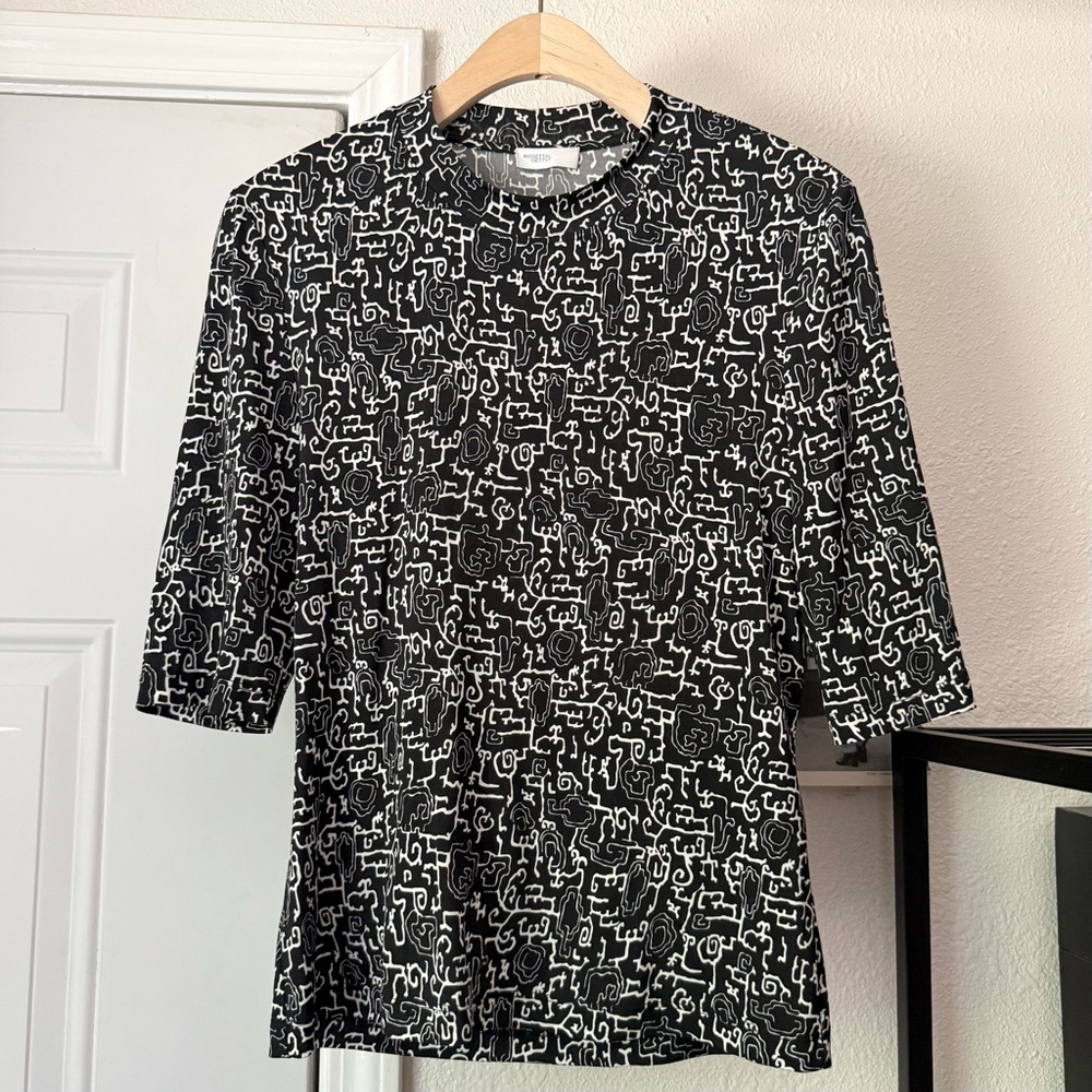 Rosetta Getty black white abstract print short sleeve‎ viscose knit stretch tee